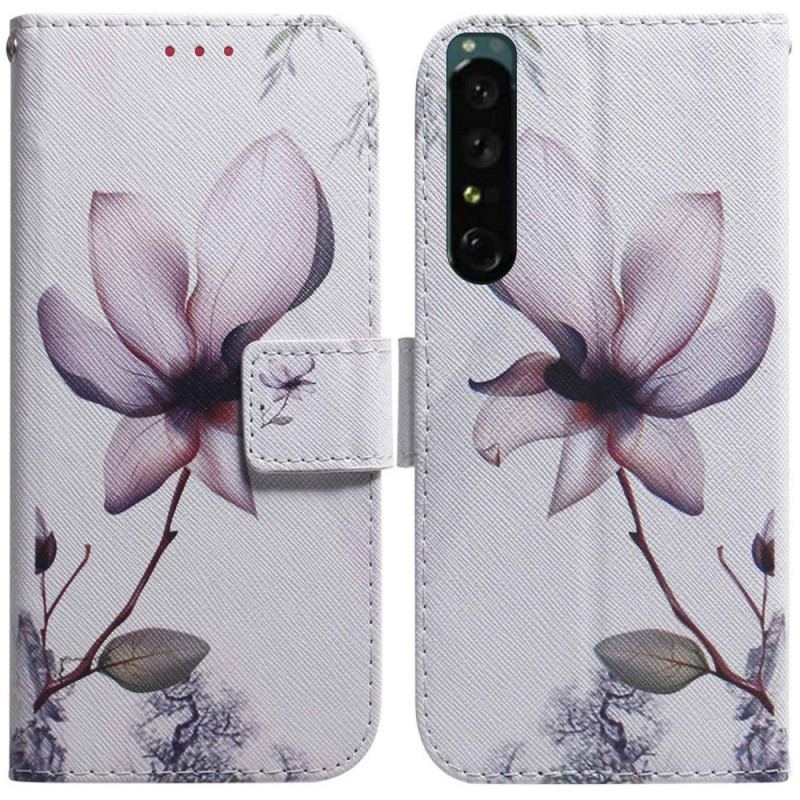 Capa De Couro Para Sony Xperia 1 IV Flor Rosa Vintage