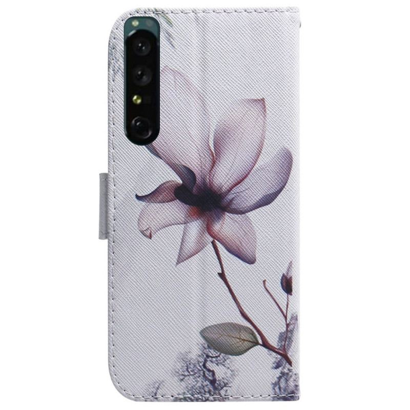 Capa De Couro Para Sony Xperia 1 IV Flor Rosa Vintage