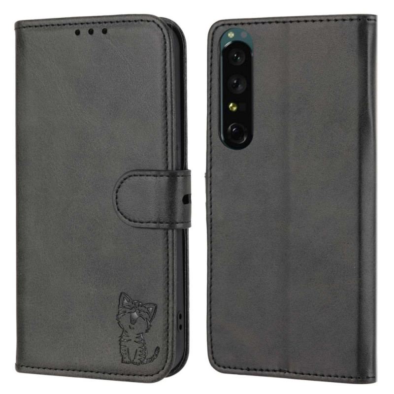 Capa De Couro Para Sony Xperia 1 IV Gato Fofo Demais