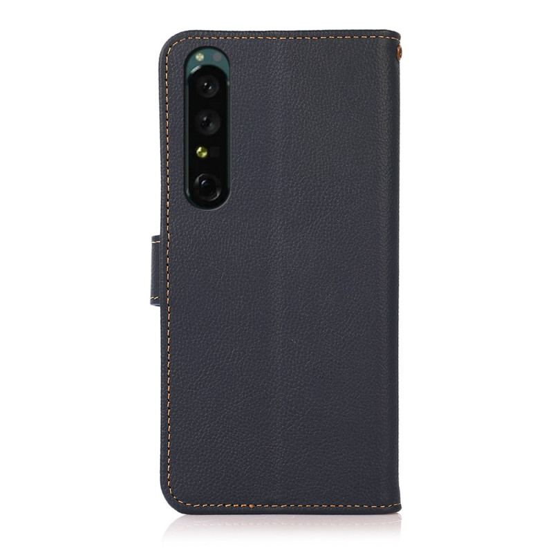 Capa De Couro Para Sony Xperia 1 IV Khazneh Rfid Couro Genuíno