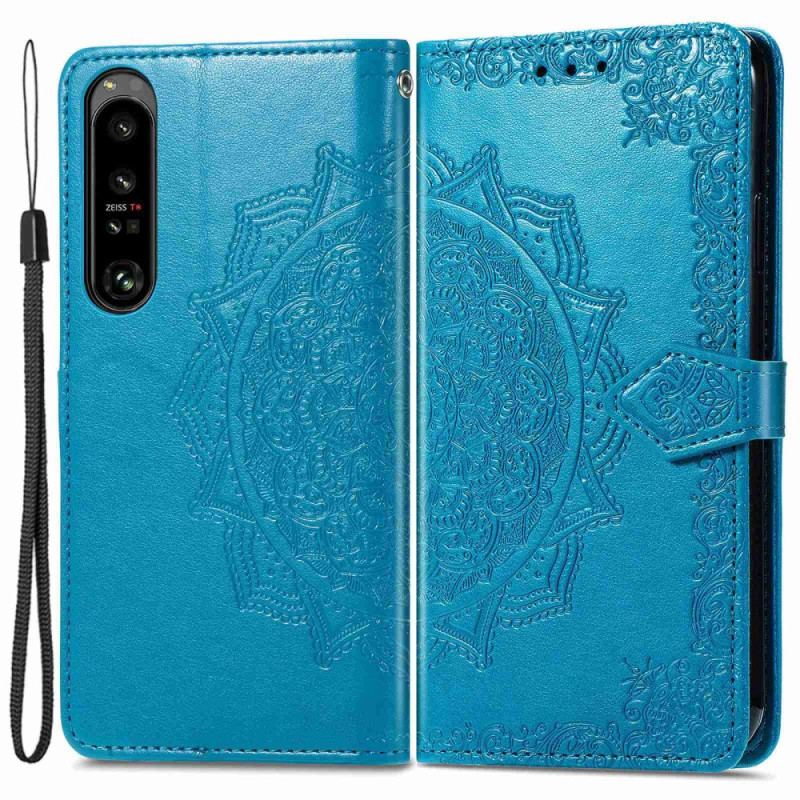 Capa De Couro Para Sony Xperia 1 IV Mandala Sol Com Cordão