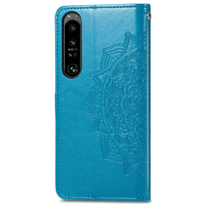 Capa De Couro Para Sony Xperia 1 IV Mandala Sol Com Cordão