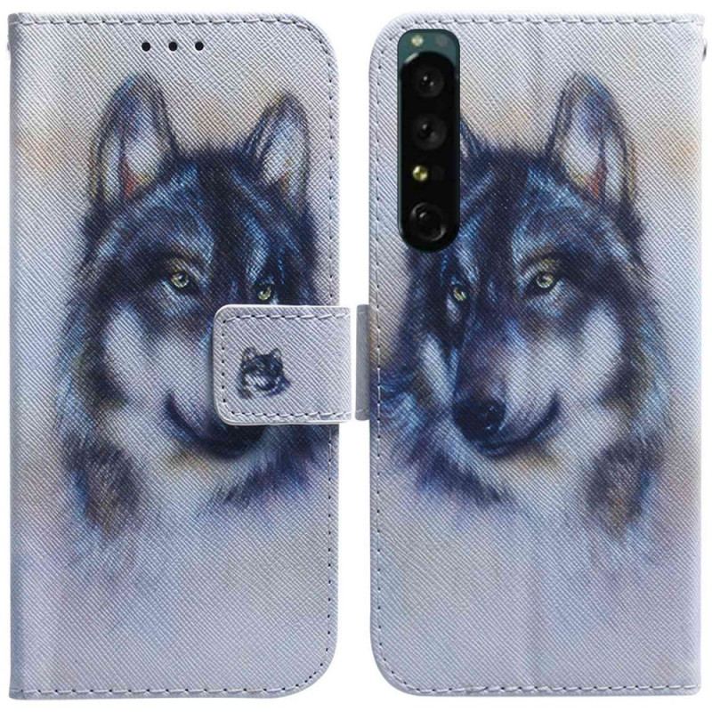 Capa Em Pele Para Sony Xperia 1 IV Cachorro Aquarela