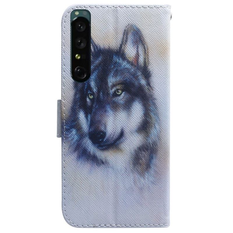 Capa Em Pele Para Sony Xperia 1 IV Cachorro Aquarela