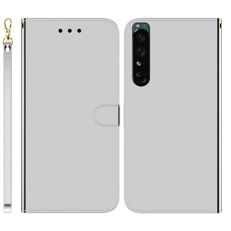 Capa Em Pele Para Sony Xperia 1 IV De Cordão Alça Espelhada De Couro Falso