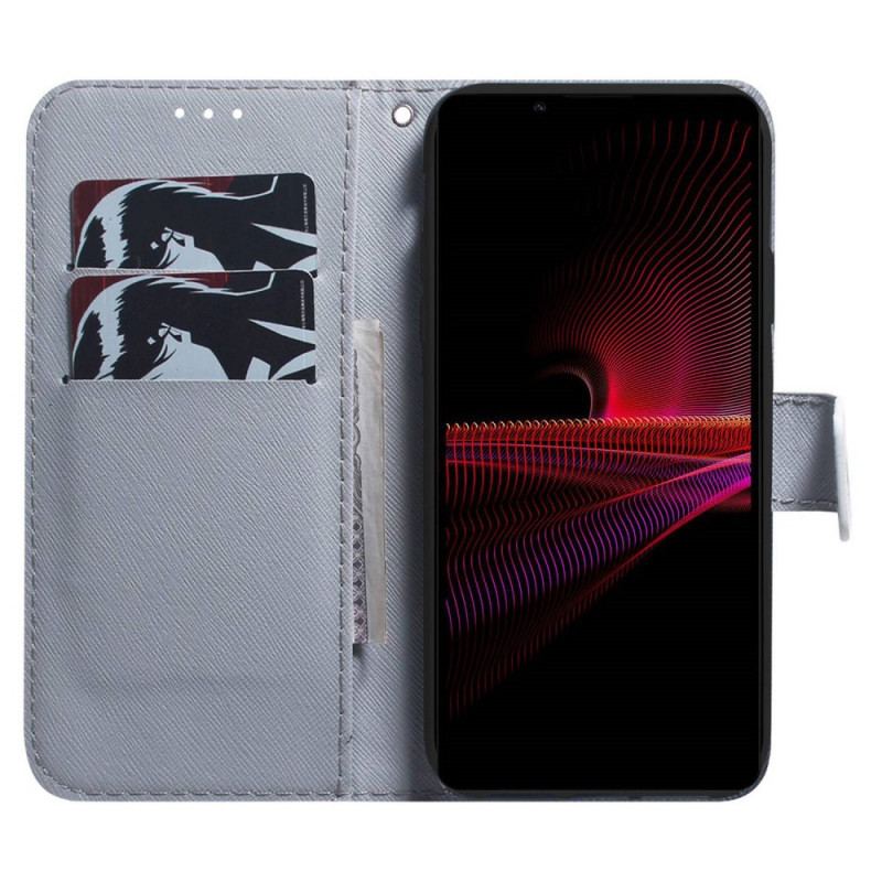 Capa Em Pele Para Sony Xperia 1 IV Corujas Pintando