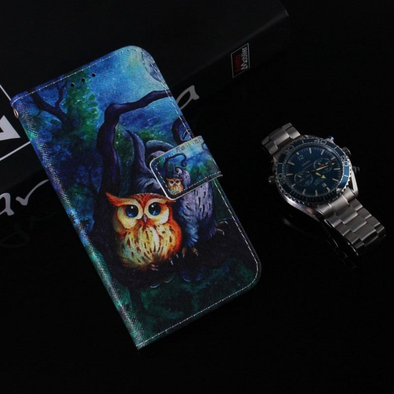 Capa Em Pele Para Sony Xperia 1 IV Corujas Pintando