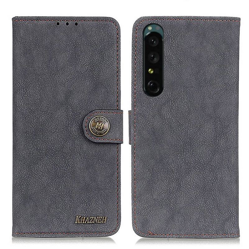 Capa Em Pele Para Sony Xperia 1 IV Couro Rachado Vintage Khazneh