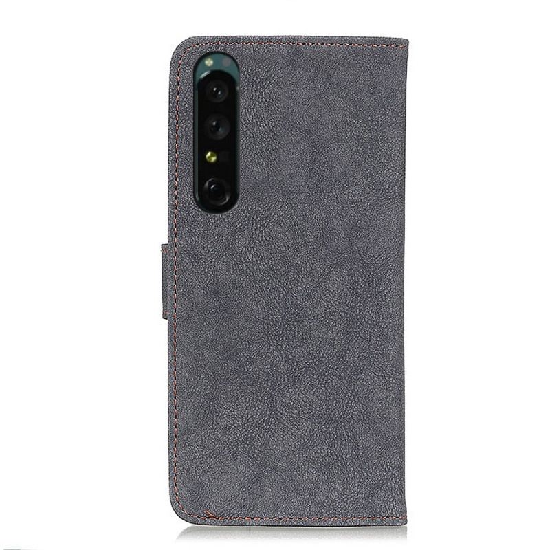 Capa Em Pele Para Sony Xperia 1 IV Couro Rachado Vintage Khazneh