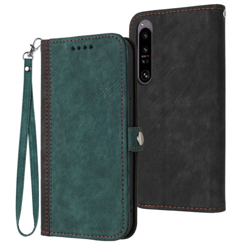 Capa Em Pele Para Sony Xperia 1 IV Dois Tons Com Alça