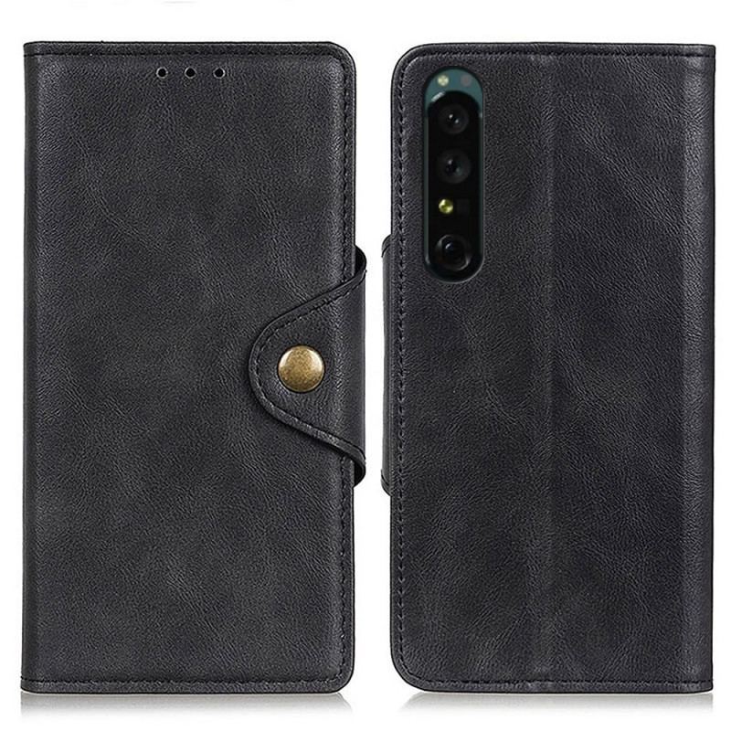 Capa Flip Para Sony Xperia 1 IV Botão De Couro Falso