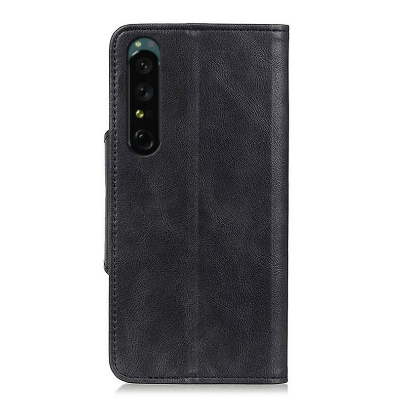 Capa Flip Para Sony Xperia 1 IV Botão De Couro Falso