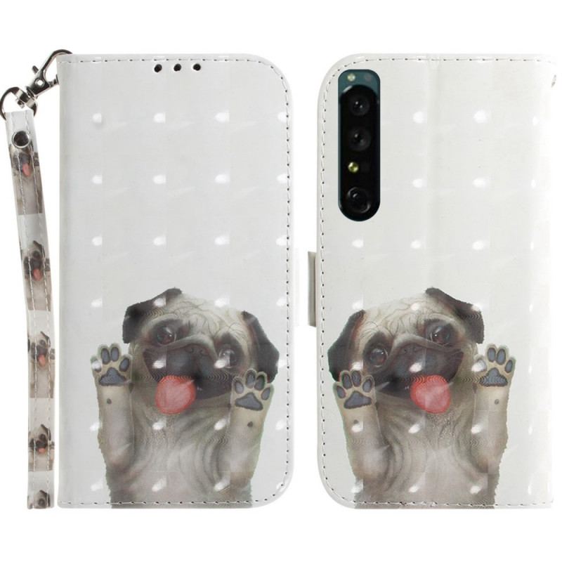 Capa Flip Para Sony Xperia 1 IV De Cordão Cachorro Tanga