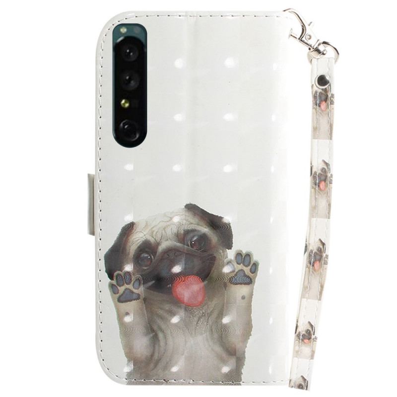 Capa Flip Para Sony Xperia 1 IV De Cordão Cachorro Tanga