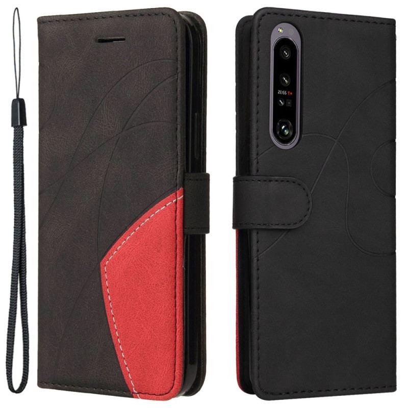 Capa Flip Para Sony Xperia 1 IV De Cordão Correia De Dois Tons