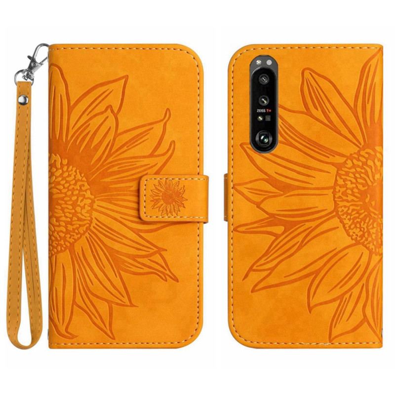 Capa Flip Para Sony Xperia 1 IV De Cordão Girassol Strappy