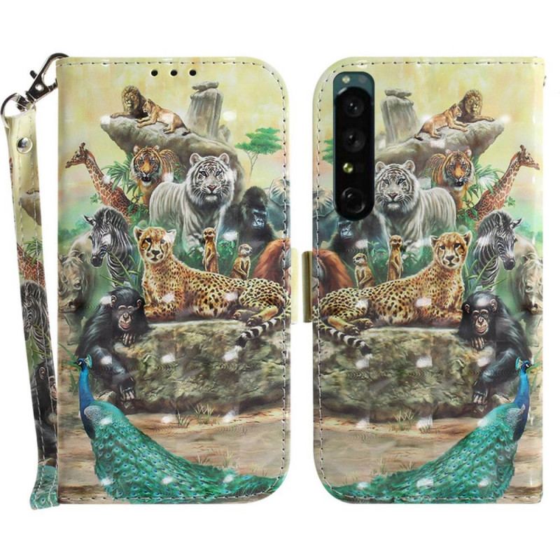 Capa Flip Para Sony Xperia 1 IV De Cordão Tanga Safari