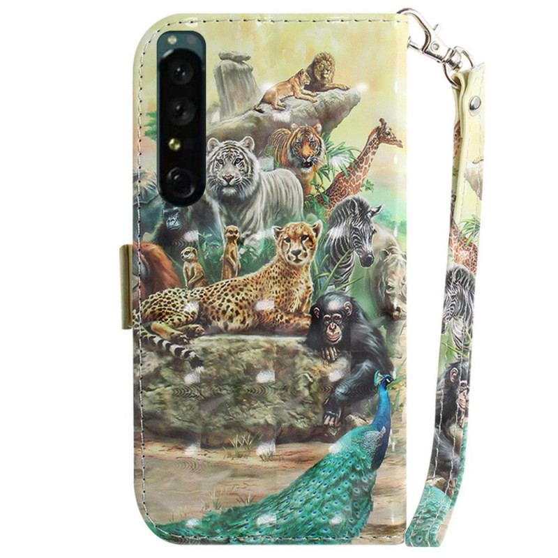 Capa Flip Para Sony Xperia 1 IV De Cordão Tanga Safari