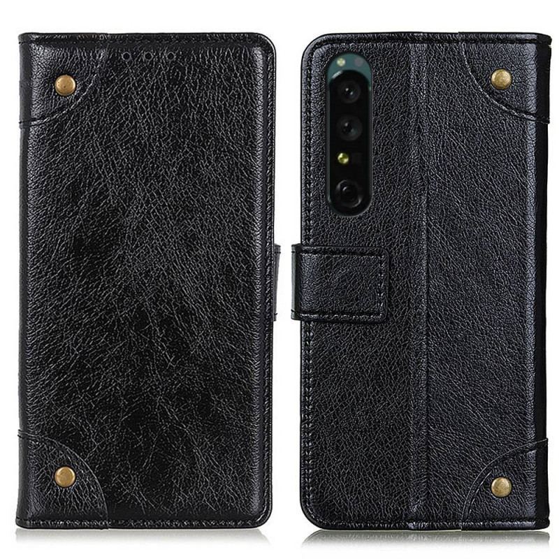 Capa Flip Para Sony Xperia 1 IV Couro Napa Estilo Com Rebites