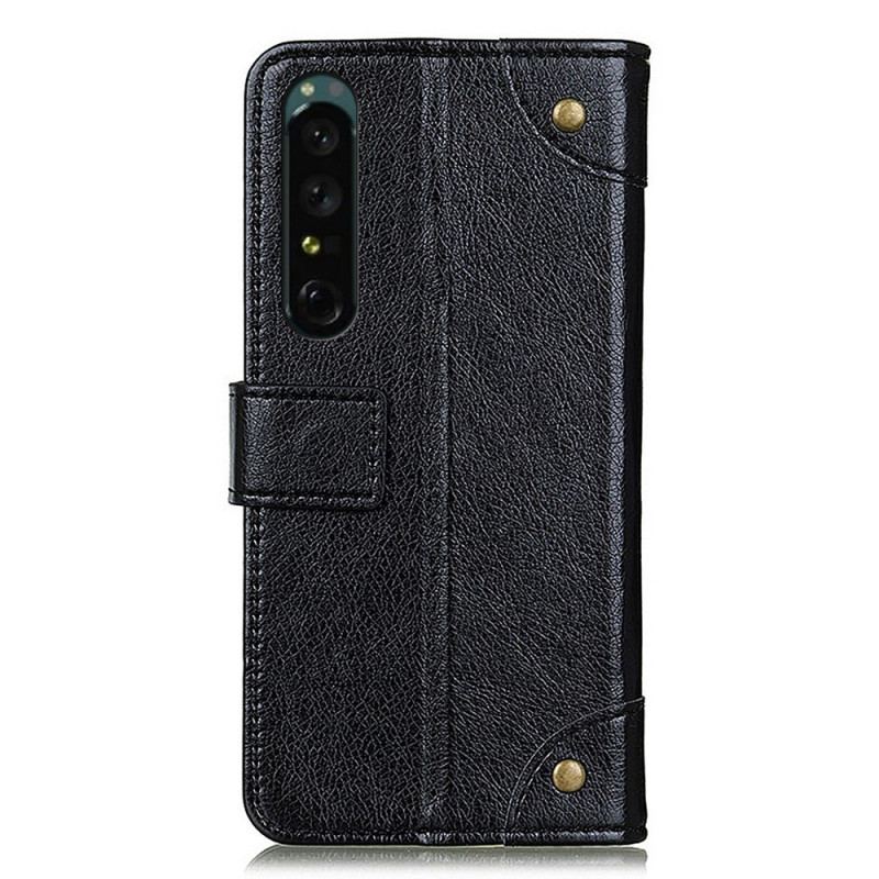 Capa Flip Para Sony Xperia 1 IV Couro Napa Estilo Com Rebites