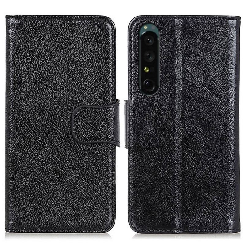 Capa Flip Para Sony Xperia 1 IV Couro Napa Rachado