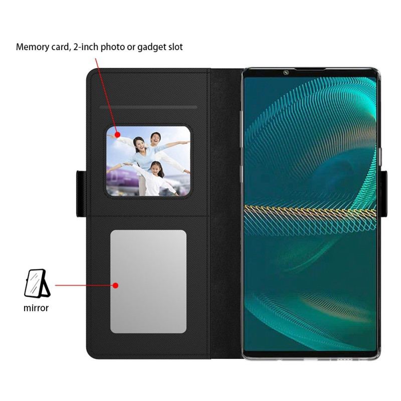 Capa Flip Para Sony Xperia 1 IV Espelho Removível E Porta-cartões