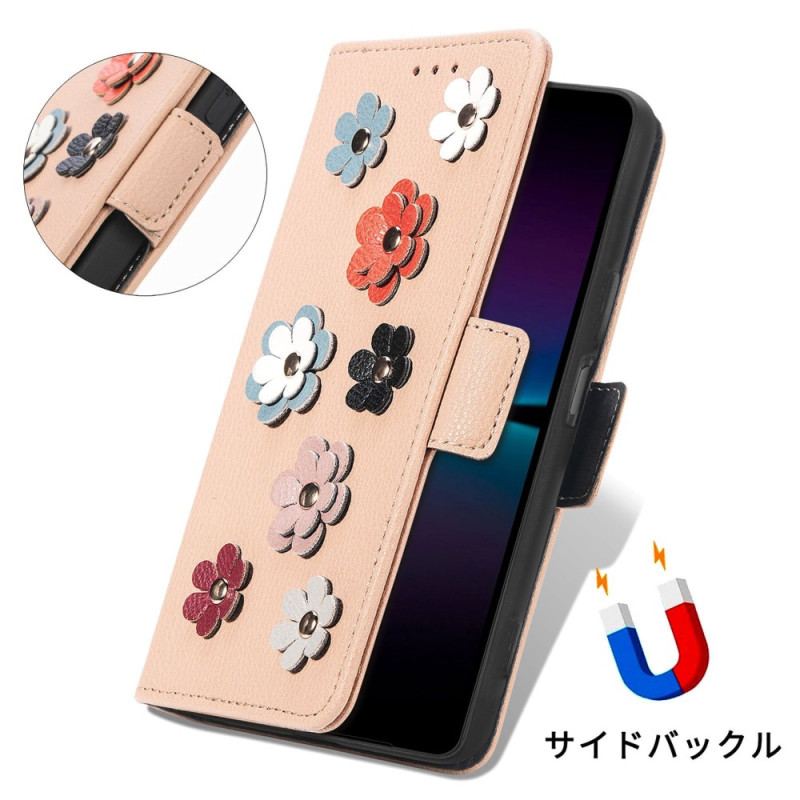 Capa Flip Para Sony Xperia 1 IV Flores Decorativas