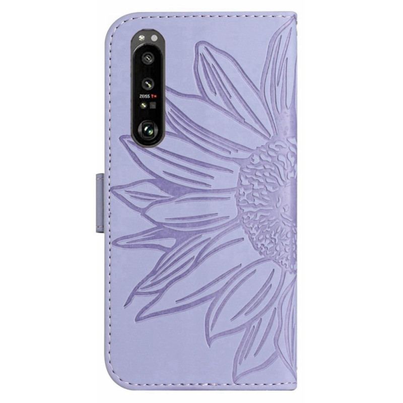 Capa Flip Para Sony Xperia 1 IV Girassol E Alça De Ombro