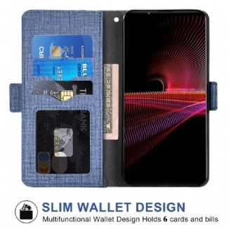 Capa Flip Para Sony Xperia 1 IV Jeans Com Porta-cartão Giratório