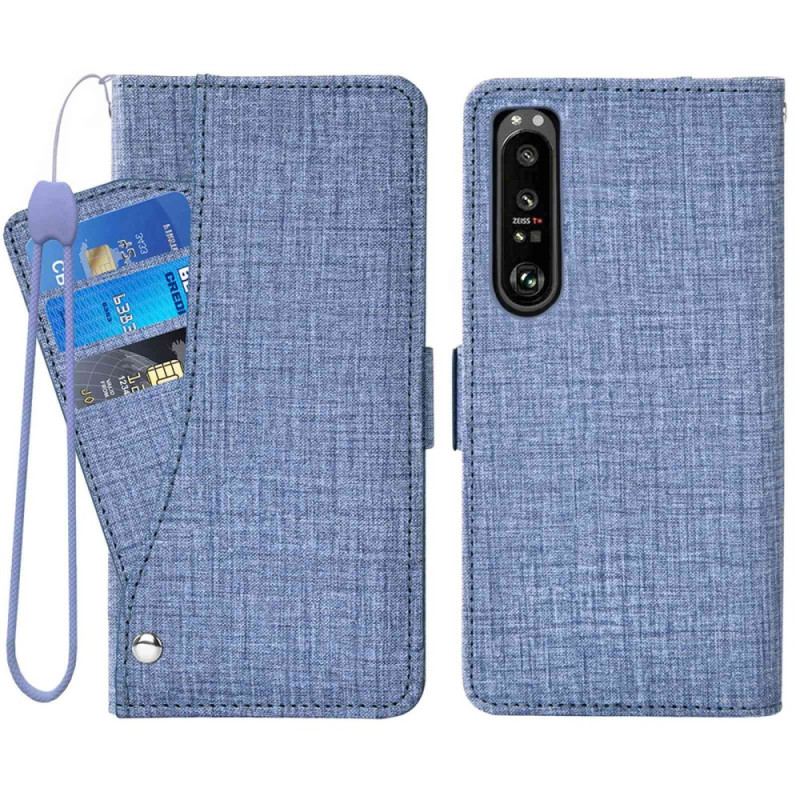 Capa Flip Para Sony Xperia 1 IV Jeans Com Porta-cartão Giratório