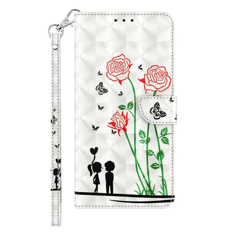 Capa Flip Para Sony Xperia 1 IV Rosas Com Cordão