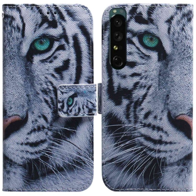 Capa Flip Para Sony Xperia 1 IV Tigre Branco