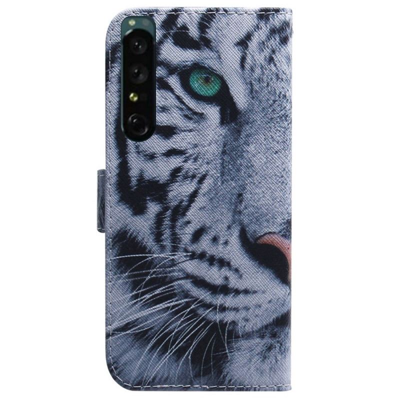 Capa Flip Para Sony Xperia 1 IV Tigre Branco