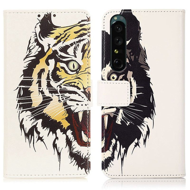 Capa Flip Para Sony Xperia 1 IV Tigre Feroz