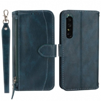 Capa Flip Para Sony Xperia 1 IV Capa Tipo Carteira Carteira Com Cordão E Alça De Ombro