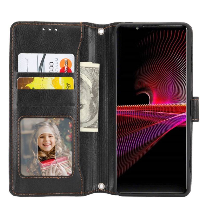 Capa Flip Para Sony Xperia 1 IV Capa Tipo Carteira Carteira Com Cordão E Alça De Ombro