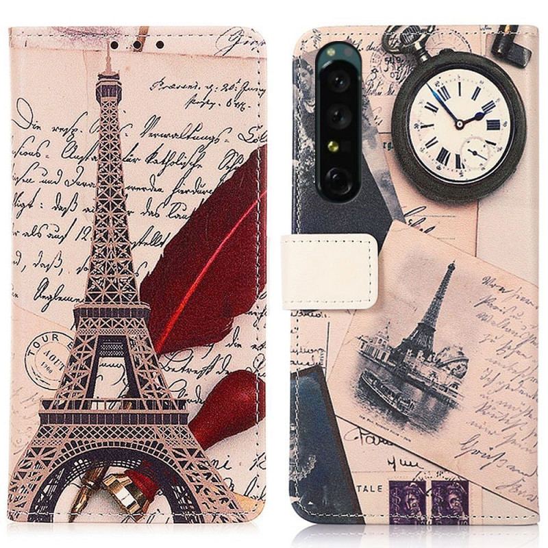 Capa Flip Para Sony Xperia 1 IV Torre Eiffel