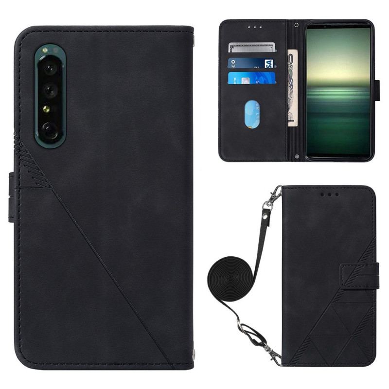 Capa Flip Para Sony Xperia 1 IV Triângulos Com Alça De Ombro