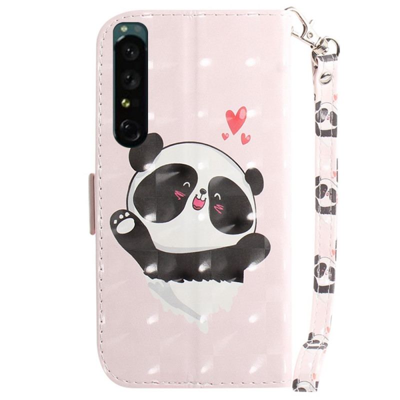 Capa Folio Para Sony Xperia 1 IV De Cordão Pequeno Panda Com Alça