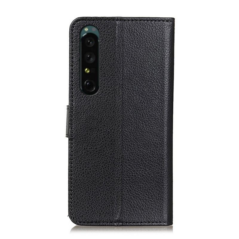 Capa Folio Para Sony Xperia 1 IV Couro Sintético De Lichia Tradicional