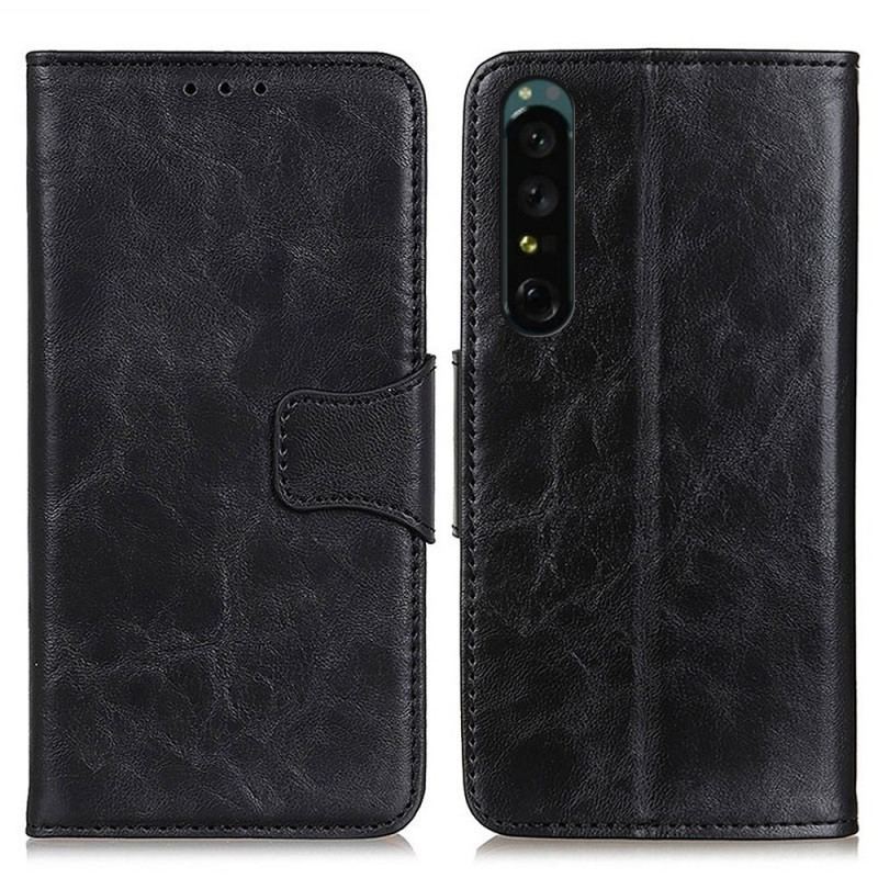 Capa Folio Para Sony Xperia 1 IV Fecho Vintage De Couro Rachado