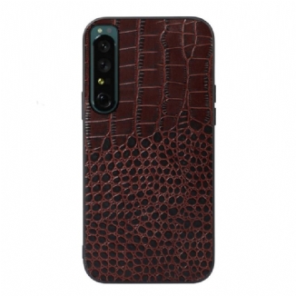 Capa Para Sony Xperia 1 IV Couro Genuíno Com Textura De Crocodilo