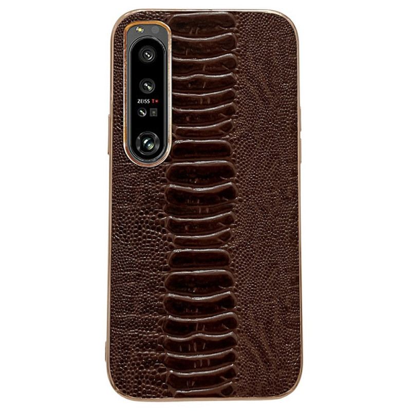 Capa Para Sony Xperia 1 IV Couro Genuíno Estilo Crocodilo