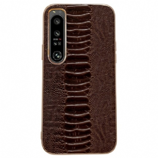 Capa Para Sony Xperia 1 IV Couro Genuíno Estilo Crocodilo