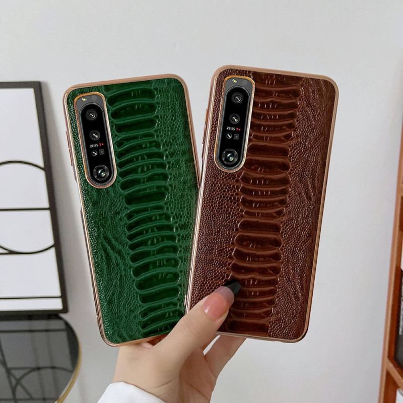 Capa Para Sony Xperia 1 IV Couro Genuíno Estilo Crocodilo