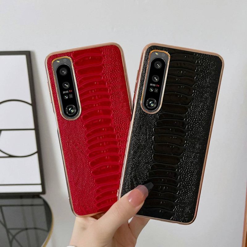 Capa Para Sony Xperia 1 IV Couro Genuíno Estilo Crocodilo