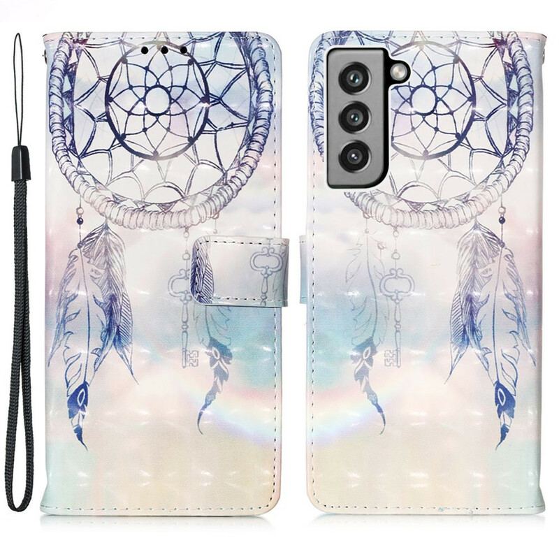 Capa De Couro Para Samsung Galaxy S21 FE Apanhador De Sonhos Aquarela