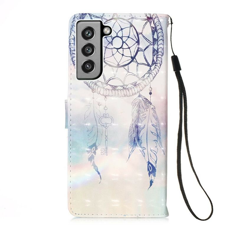 Capa De Couro Para Samsung Galaxy S21 FE Apanhador De Sonhos Aquarela