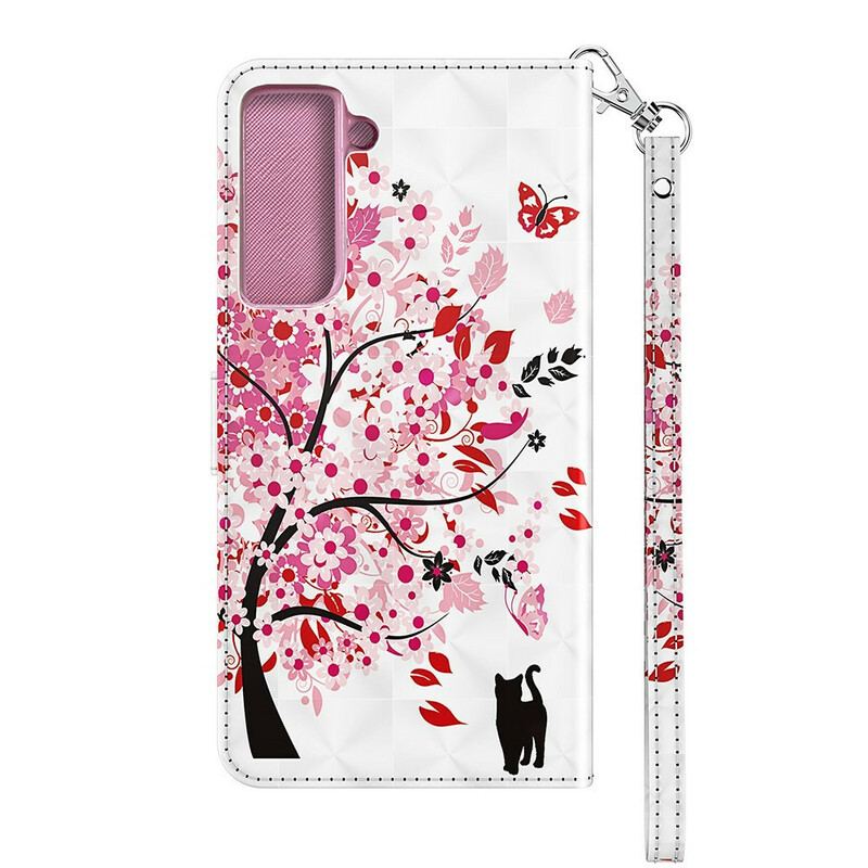 Capa De Couro Para Samsung Galaxy S21 FE Árvore Rosa