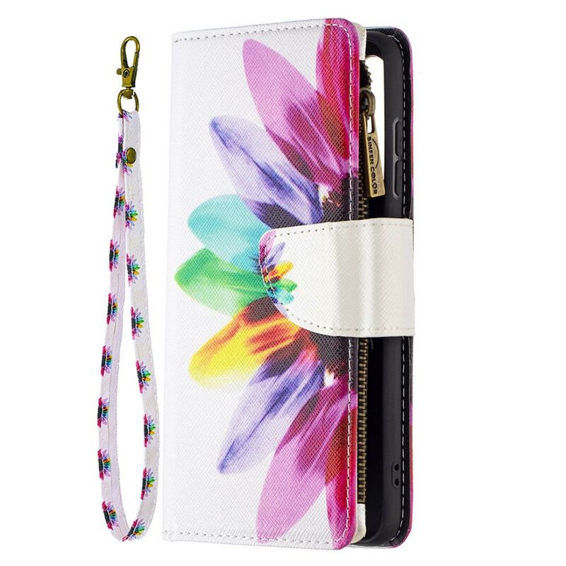 Capa De Couro Para Samsung Galaxy S21 FE Bolso Com Zíper Flor